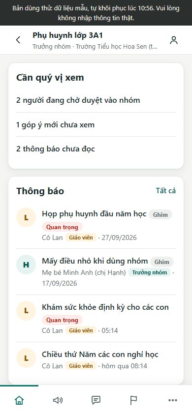 Bảng tin của nhóm: việc cần xem, thông báo mới, hoạt động sắp tới